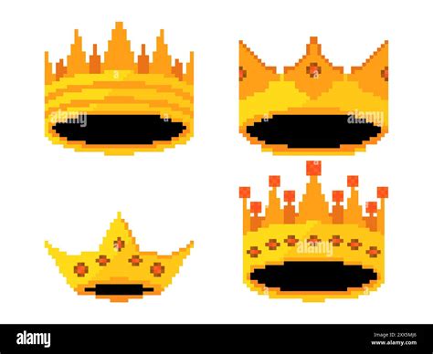 Crown Pixel Art Icon Set Royal Crowns And Diadem In Bit Retro