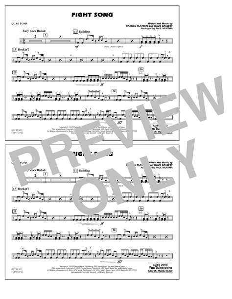 Fight Song Arr Paul Murtha Quad Toms By Rachel Platten Sheet Music