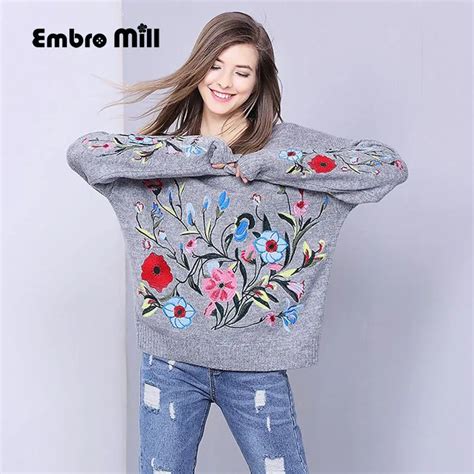 Buy Royal Embroidery Flower Sweater Autumn Winter Women Sweaters And Pullovers