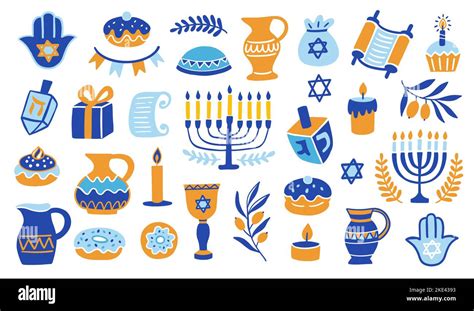 Happy Hanukkah Doodle Icons Elements Set Stock Vector Image Art Alamy