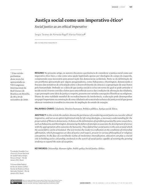 O Que É Imperativo Ético E Espiritual - (PDF) Justiça social como um imperativo ético* Social justice as an ...