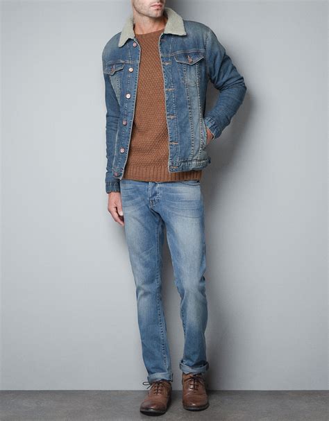 Zara Denim Sheepskin Jacket In Blue For Men Lyst