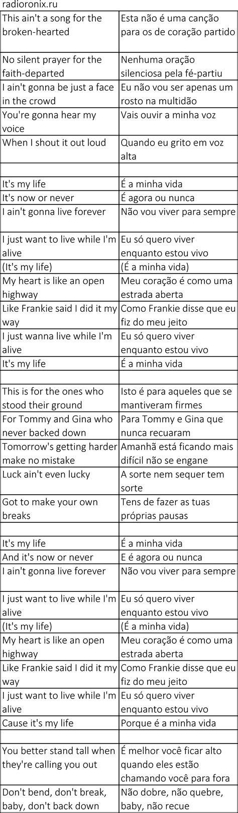 Tradução De It's My Life - Bon Jovi It's My Life: história, significado, letra e tradução, ouça