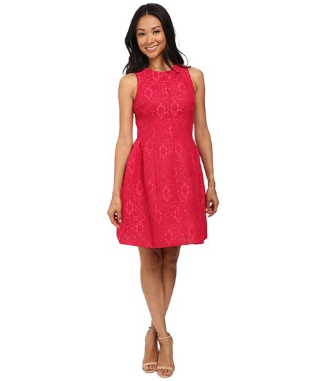 Calvin Klein Lace Fit And Flare Dress In Pink Lyst