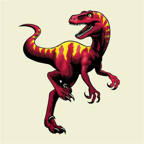 Angry Red Velociraptor Dinosaur In Vintage Handdrawn Style 29305342