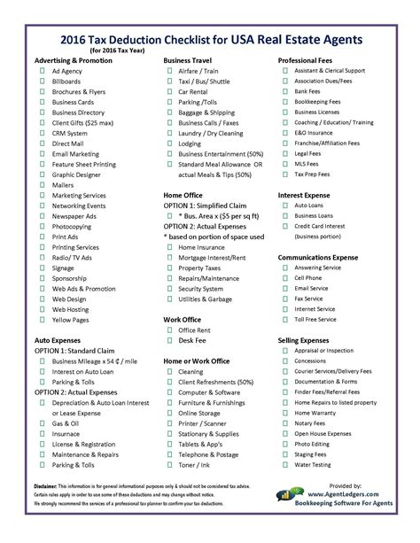 Printable Real Estate Agent Tax Deductions Worksheet