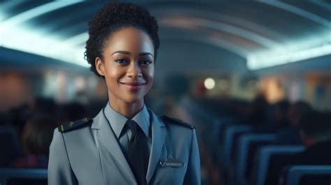 Premium Ai Image African American Woman Working As Flight Attendant