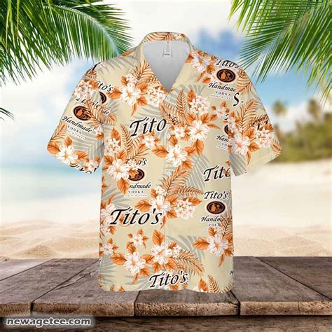 Titos Vodka Hawaiian Palm Leaves Pattern Shirt Beer