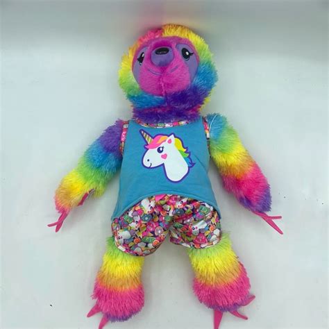 Build A Bear Toys Buildabear Workshop Bab 8 Lets Hang Rainbow Tie Dye Sloth Plush W Clothes