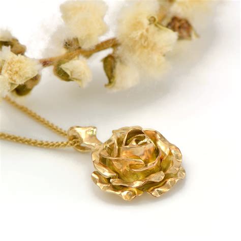 Solid Yellow Gold Rose Pendant Medium Rose Necklace