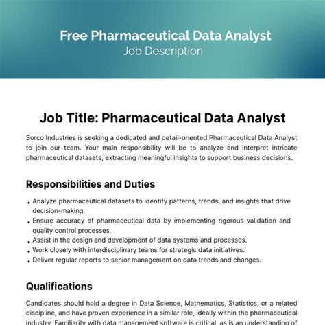 Free Pharmaceutical Data Analyst Job Description Template Edit Online And Download