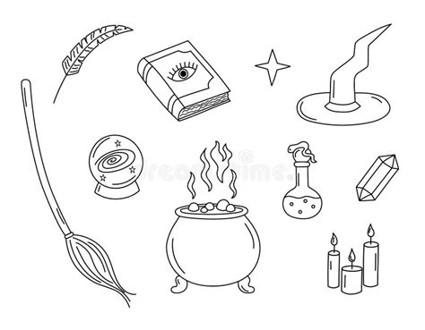 Witch Cauldron Doodle Isolated Vector Hand Drawn Illustration Of