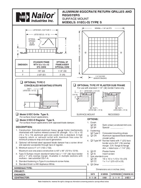 Fillable Online Submittal Models Ec O Type S Aluminum Eggcrate