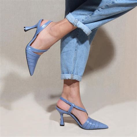 Slingback Azul Jeans Salto Taça V21 Loucos Santos Loja Virtual