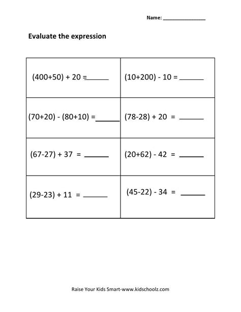 Evaluating Expressions Worksheet Th Grade