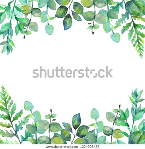 Watercolor Illustration Botanical Frame Green Leaves Stock Illustration 1334003429 Shutterstock