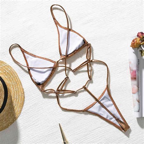 Micro Bikini Sexy Solid Gold Traje De Ba O Tri Ngulo Push Twimwear De Dhgate