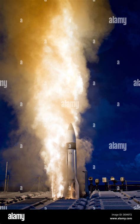 A Us Navy Aegis Sm Block B Interceptor Missile Is Launched From The