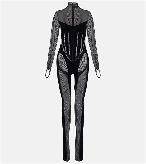 Wolford X Mugler Flock Shaping Paneled Catsuit In Black Lyst