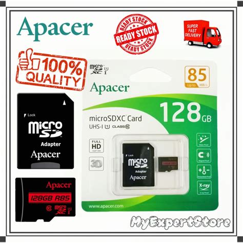 Apacer 128GB Micro SDXC SDHC UHS I U1 Class 10 R85 MB Sm Wth SD Card