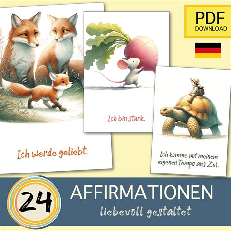 24 Affirmationskarten Tiere für Kinder PDF nordfinck Kleinkunst SHOP