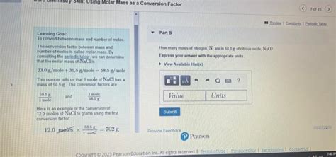 Solved Core Chemistry Skill Using Molar Mass As A Chegg