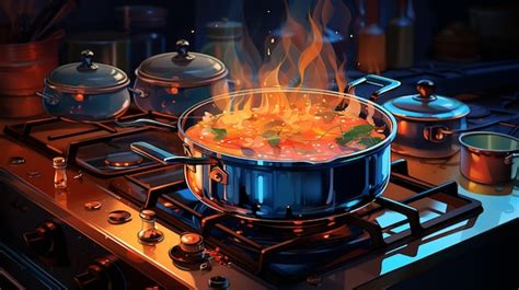 Premium Ai Image Cooking Utensils On Stoves Food Cooking On Kitchen