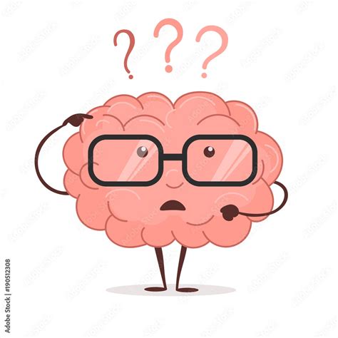 Brain Cartoon With Questions And Glasses Human Intellect Thinks