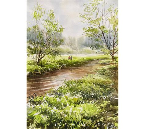 Fluss Aquarell Original Landschaft Malerei Sommer Wand Kunst Etsy