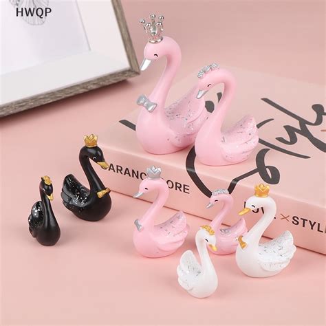 HWQP 1 Pair Resin Swan Statue Figurines Swan Cake Topper Sculpture