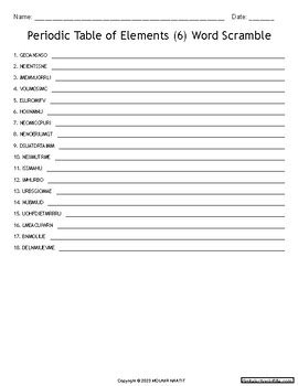 Periodic Table Of Elements Word Scramble Chemical Elements Puzzle