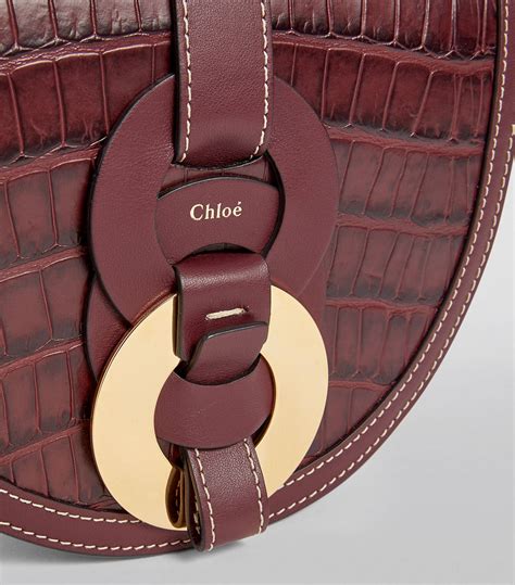 Womens Chlo Burgundy Small Croc Embossed Leather Darryl Saddle Bag