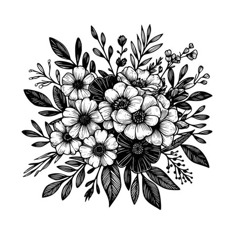 Black And White Flowers Hand Drawn Vector Illustration Isolated White