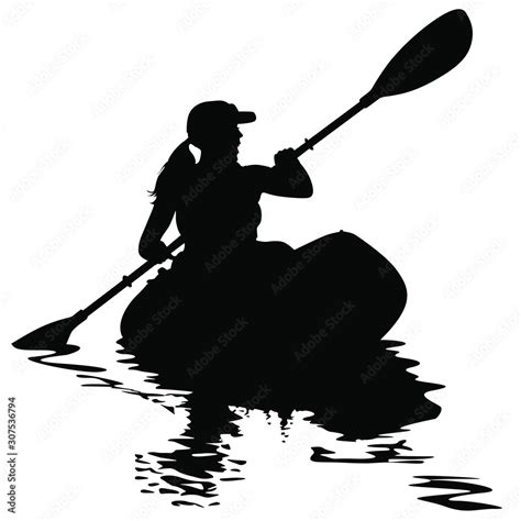 A Vector Silhouette Of Woman Kayaking Stock Vector Adobe Stock