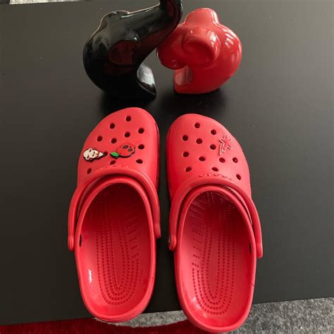 Red crocs, jibbits included!…only worn once. - Depop