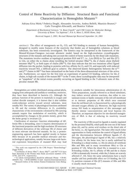 Pdf Control Of Heme Reactivity By Diffusion Structural Basis And