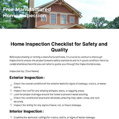 Manufactured Home Inspection Checklist Templates Edit Online