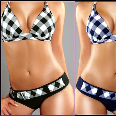 Neu Wow Hot Sexy Karo Bikini Triangle Kariert S M L Xl Schwarz W Blau W