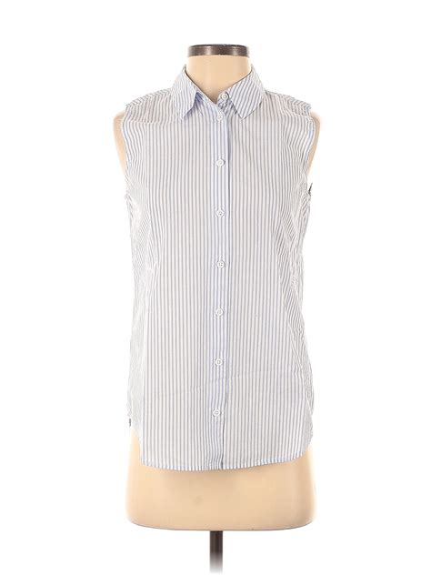 Equipment 100 Cotton Stripes Silver Sleeveless Button Down Shirt Size