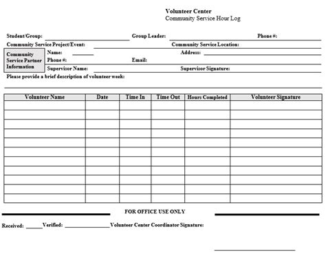 Free Printable Volunteer Hours Log Templates Sheets And Forms Excel