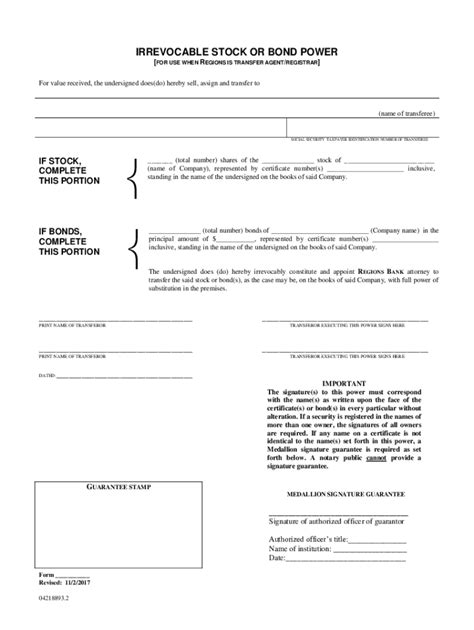 Fillable Online Regions Institutional Trust Irrevocable Stock Or Bond