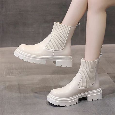 Botas Chelsea Con Plataforma Para Mujer Botines De Piel De Color