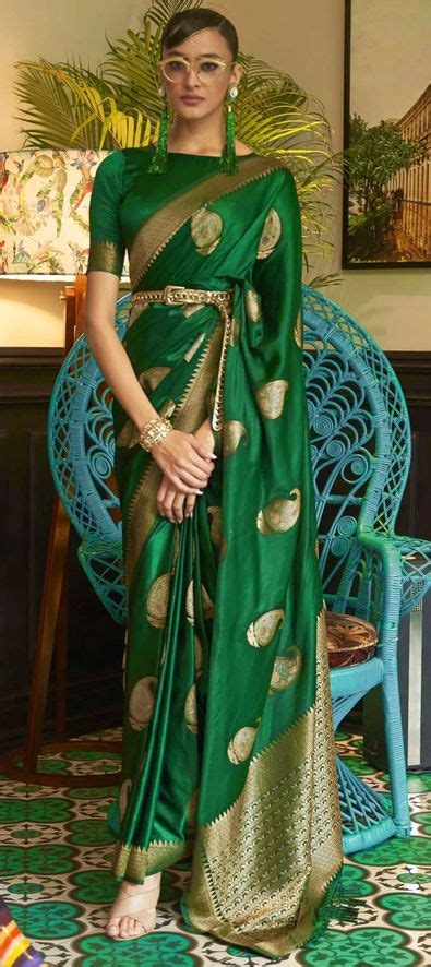 Traditional Wedding Green Color Satin Silk Silk Fabric Saree