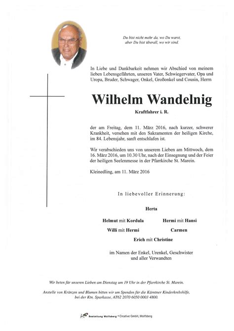 Parte für Wilhelm Wandelnig pax requiem