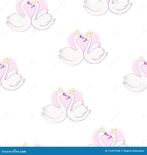 Seamless Pattern With White Swans White Swans On Pink Background