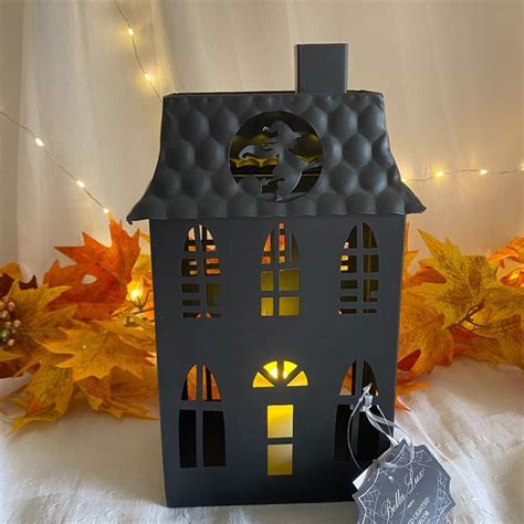 Bella Lux Halloween Black Metal Haunted House Flying Witch Led Light Up