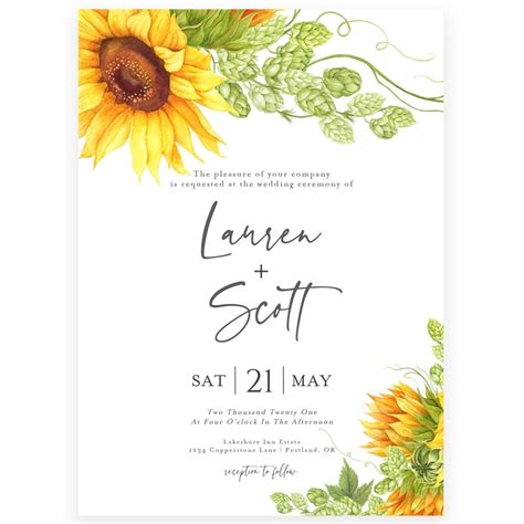 Sunflower Wedding Invitation Forever Your Prints Sunflower Wedding Invitations Wedding