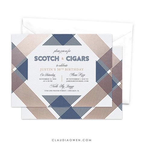 Scotch And Cigars Adult Party Invitation For Men Masculine Geometric Design Birthday Drinks