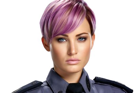 Premium Photo | A female police officer with purple hair and a black tie.