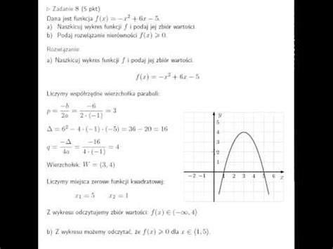 Naszkicuj wykres funkcji kwadratowej i podaj rozwiązanie nierówności
